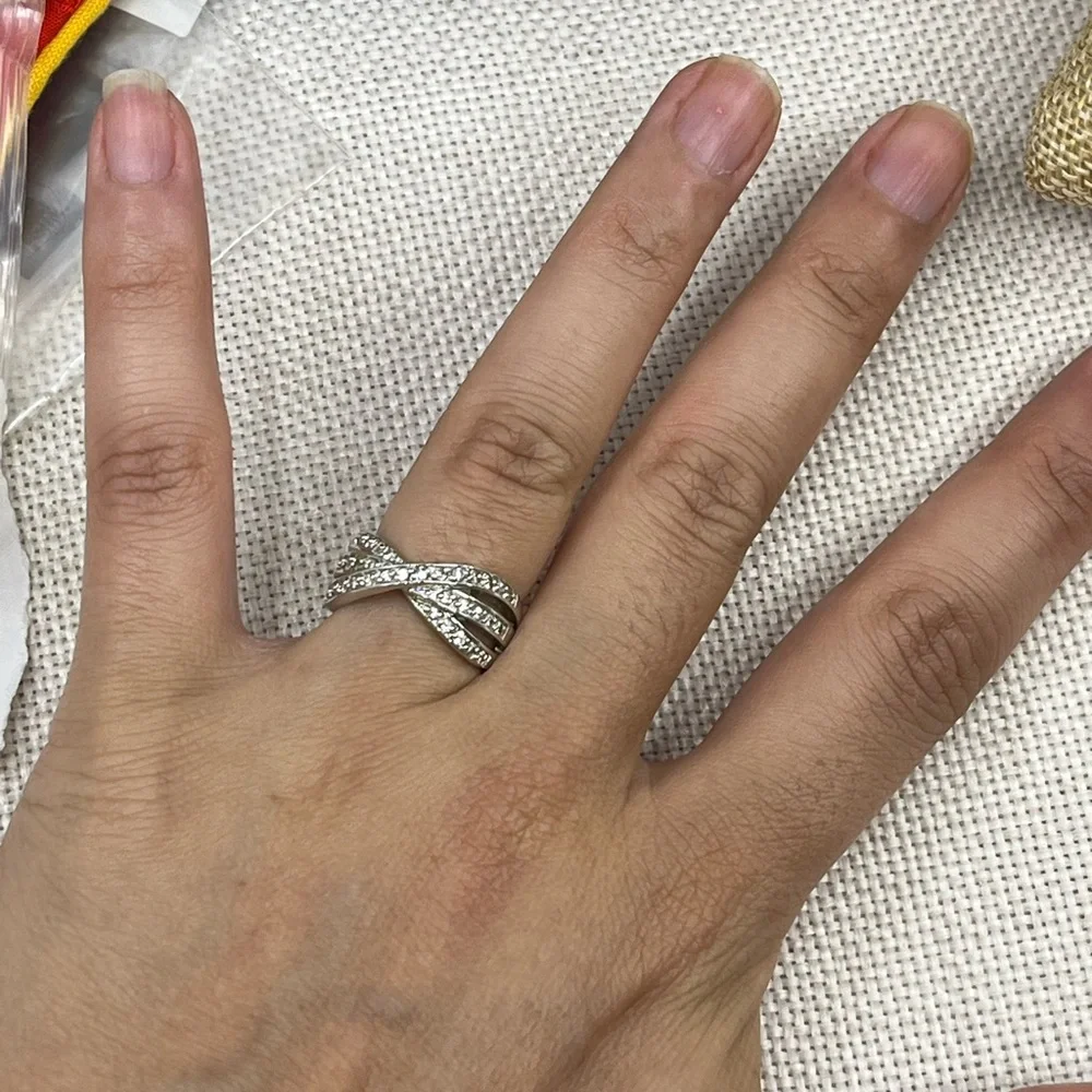Vintage HAN 925 Sterling Silver Criss-Cross CZ Band Ring – Size 6.75 - Picture 5 of 17